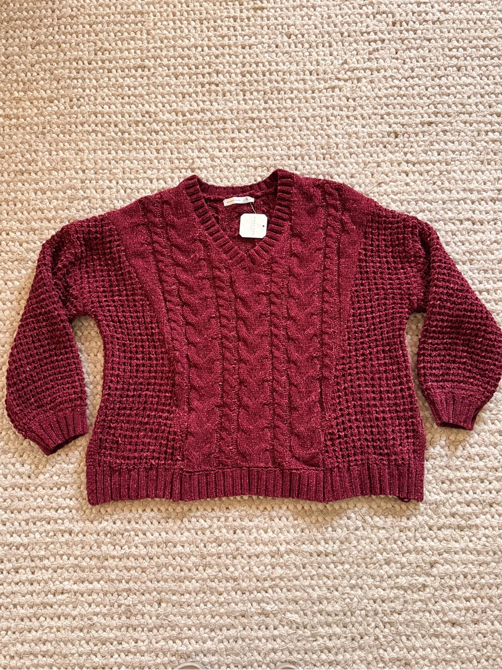 Altar’d State NWT Wine Chenille Cable Knit Chunky Sweater Large